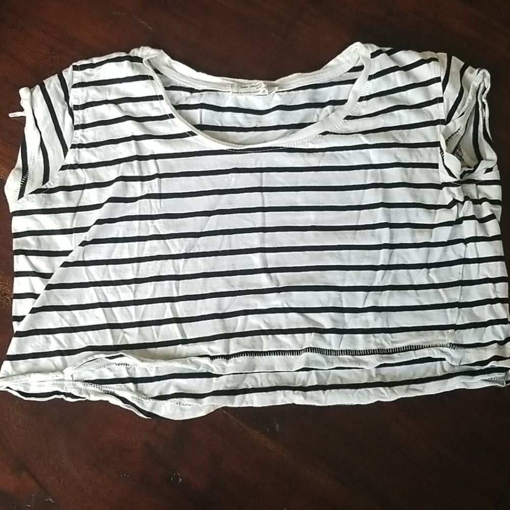 Zara white with black stripe crop top